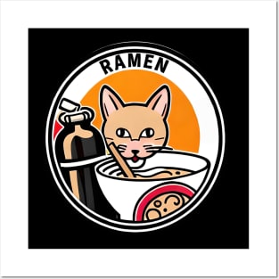 Cute Japanese Cat ramen Posters and Art